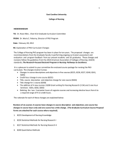 1  The College of Nursing PhD program has been in place... recommendations from the Graduate faculty in performing ongoing curriculum assessment...