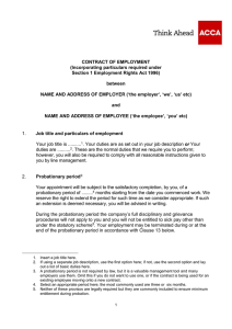 Specimen contract of employment