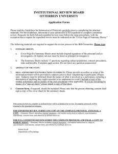INSTITUTIONAL REVIEW BOARD OTTERBEIN UNIVERSITY Application Forms