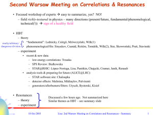 Second Warsaw Meeting on Correlations &amp; Resonances richly-textured technical(!))  