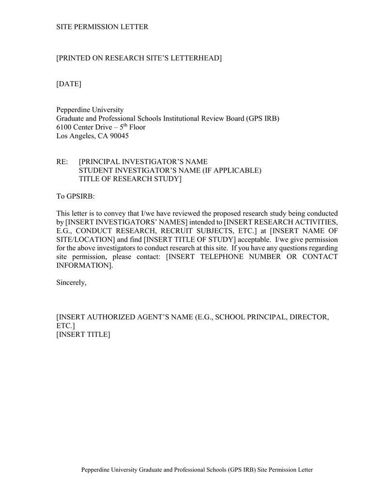 Site Permission Letter Printed On Research Site S Letterhead Date