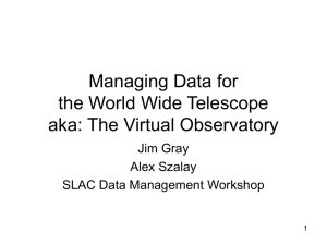 Managing Data for the World Wide Telescope aka: The Virtual Observatory Jim Gray