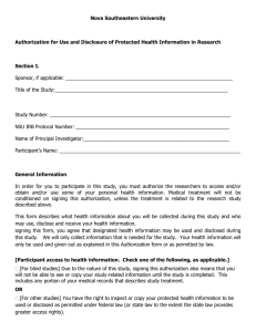 Exhibit 1 - NSU Authorization for Use and Disclosure of Protected Health Information in Research