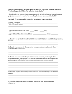 Exhibit 12 - IRB Review Preparatory to Research Form (Non-NSU Researcher-Outside Researcher Version) - Request for IRB to Waive Patient Authorization