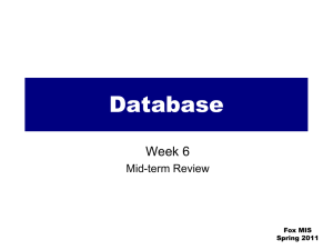 Database Week 6 Mid-term Review Fox MIS