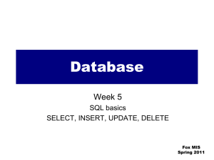 Database Week 5 SQL basics SELECT, INSERT, UPDATE, DELETE