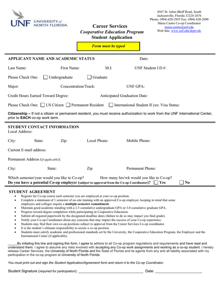 Co Op Application Form Printable - Printable Forms Free Online