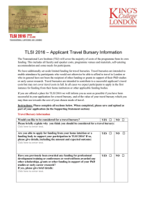 – Applicant Travel Bursary Information TLSI 2016