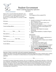 Student Government Senator Leadership Scholarship Application Fall 2015