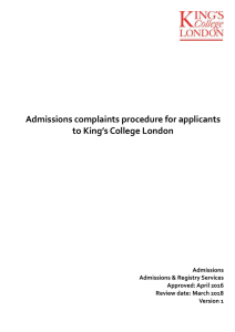 Admissions complaints procedure for applicants to King’s College London Admissions