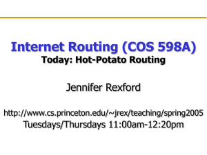 Internet Routing (COS 598A) Jennifer Rexford Today: Hot-Potato Routing Tuesdays/Thursdays 11:00am-12:20pm