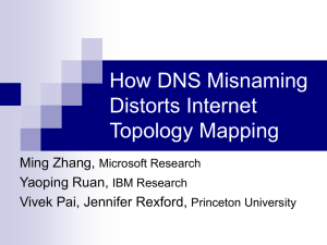 How DNS Misnaming Distorts Internet Topology Mapping Ming Zhang,