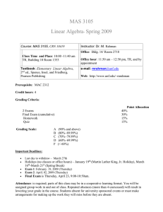 MAS 3105 Linear Algebra Spring 2009