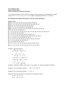 MAC 1990/FALL2007 IntensiveCollege Algebra FINAL EXAM Review/sample questions(SQ)