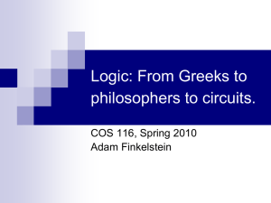 Logic: From Greeks to philosophers to circuits. COS 116, Spring 2010 Adam Finkelstein