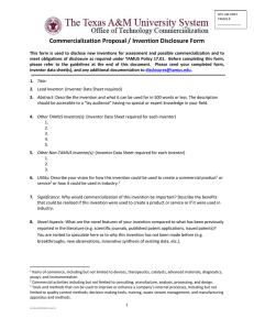 Commercialization Proposal / Invention Disclosure Form