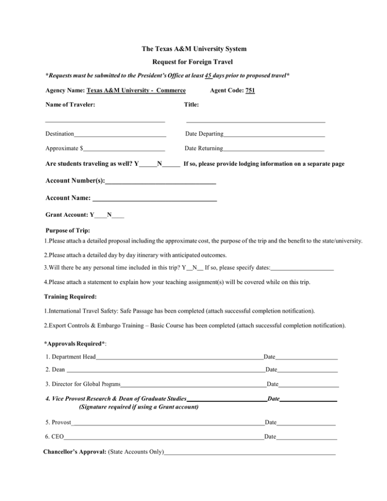 foreign travel notification form 18