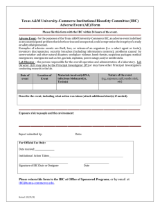 Texas A&amp;M University-Commerce Institutional Biosafety Committee (IBC) Adverse Event (AE) Form