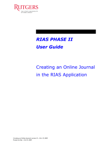 Create a Journal in the RIAS Application