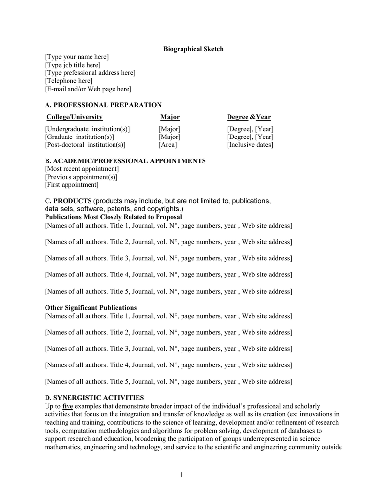 Nsf Biosketch Template