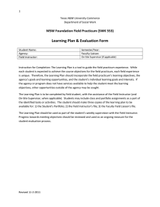 Learning Plan &amp; Evaluation Form MSW Foundation Field Practicum (SWK 553)