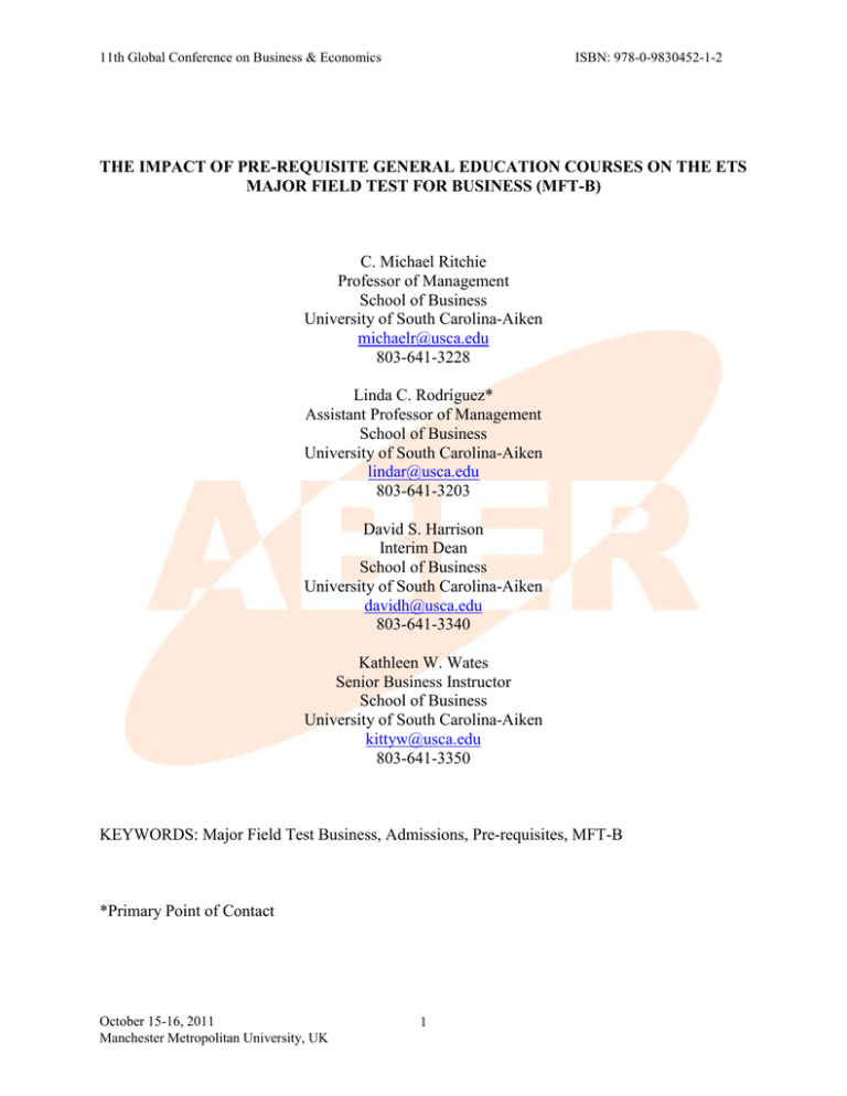 The Impact Of Pre-requisite General Education Courses On The Ets Major ...