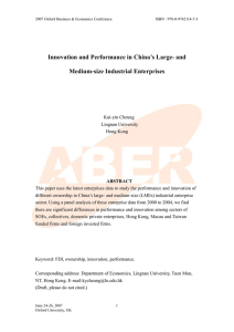 Innovation And Performance In China’s Large- And Medium-size Industrial Enterprises