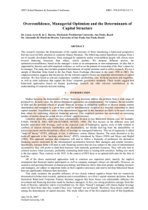 Overconfidence, Managerial Optimism And The Determinants Of Capital Structure