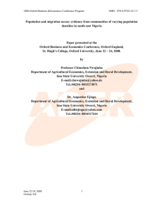 Population And Migration Nexus-Evidence From Communities Of Varying Population Densities In South East Nigeria