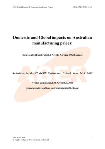 Domestic And Global Impacts On Australian Manufacturing Prices: