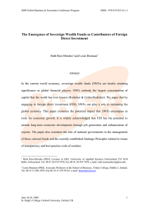 The Emergence Of Sovereign Wealth Funds As Contributors Of Foreign Direct Investment