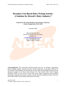 Dynamic Cost-based Dairy Pricing System:A Solution For Hawaii's Dairy Industry?