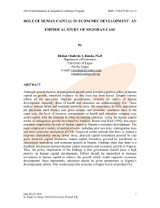 Role of Human Capital in Economic Development: An Empirical Study of Nigerian Case