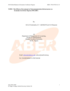 TOPIC: The Effects of Investment in Telecommunication Infrastructure on Economic Growth in Nigeria (1992-2007)