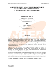 An Exploratory analysis of Management Accounting Practices in Egypt-A Transitional -- Economy Country