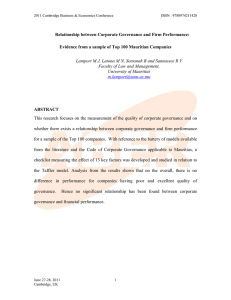 Relationship between Corporate Governance and Firm Performance: Evidence from a sample of Top 100 Mauritian Companies