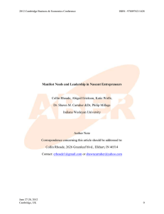 Manifest Needs and Leadership in Nascent Entrepreneurs