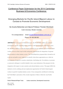 Emerging Markets for Pacific Island Migrant Labour in Canada to Promote Economic Development