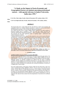 A Study on the Impact of Socio-Economic and Geographical factors on students pursuing professional courses – with special reference to Indore University India since 1991