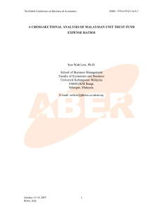 A Cross-sectional Analysis Of Malaysian Unit Trust Fund Expense Ratios