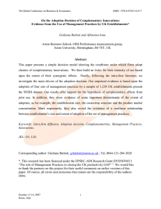 On The Adoption Decision Of Complementary Innovations: Evidence From The Usev Of Management Practices By UK Establishments