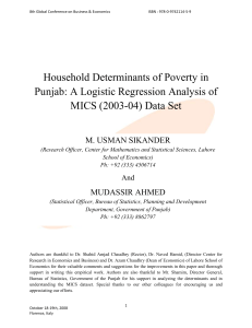 Household Determinants Of Poverty In Punjab: A Logistic Regression Analysis Of Mics 2003-04 Data Set