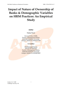 Impact of Nature of Ownership of Banks & Demographic Variables on HRM Practices: An Empirical Study