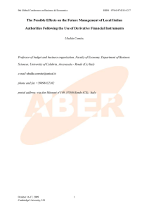 The Possible Effects on the Future Management of Local Italian Authorities Following the Use of Derivative Financial Instruments