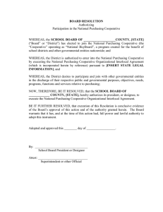 BOARD RESOLUTION Authorizing Participation in the National Purchasing Cooperative