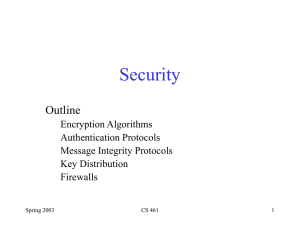 Security Outline Encryption Algorithms Authentication Protocols
