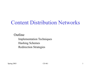 Content Distribution Networks Outline Implementation Techniques Hashing Schemes