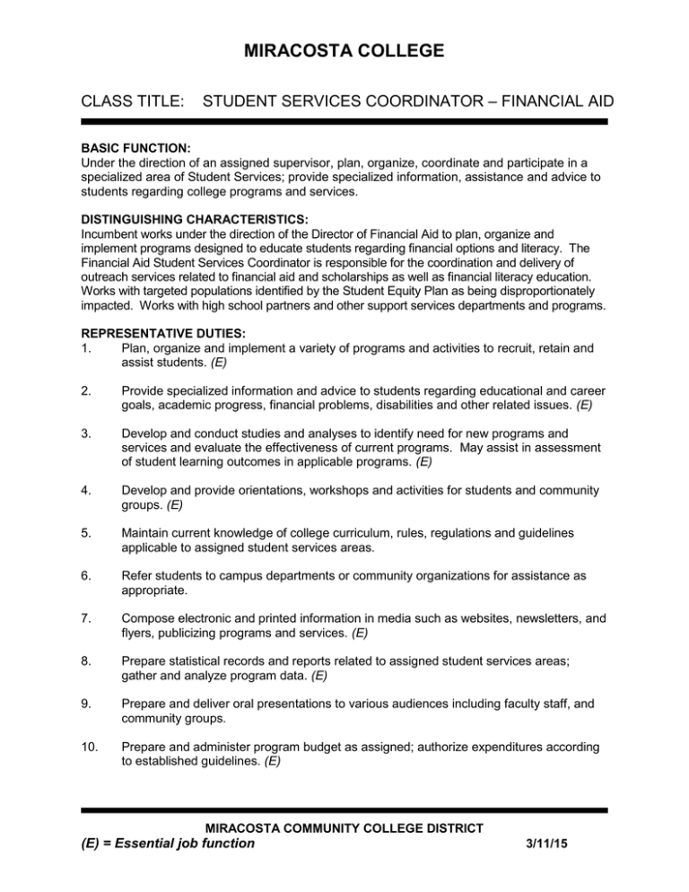 Financial Services Coordinator Job Responsibilities