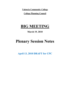 Big Meeting 2010 NOTES Goals Plenary Session April 12 2010 for CPC