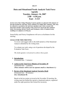 Data and Situational/Needs Analysis Task Force Agenda Tuesday, January 16, 2007